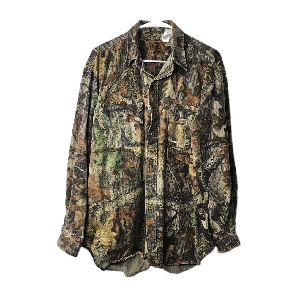 Duxbak Shirt Men's Large Timber Advantage Camo Button Up Pockets Logo Vintage